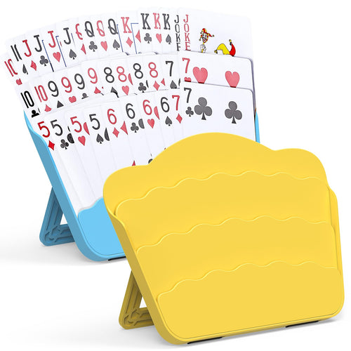 RESOVO Dual-Use Playing Card Holders - 3 Tier Design Set of 2 (Blue + Yellow)