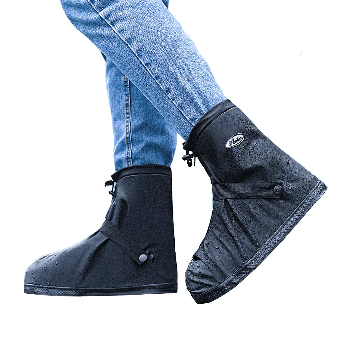 Rain Shoe Covers Waterproof Rain Boot Shoe Cover PVC Rubber Sole Reusable Anti-Slip Rain Snow Boots Overshoes Gear Shoes Durable Mud-Proof Shoe Protector for Cycling Outdoor Travel (Black XXXL)